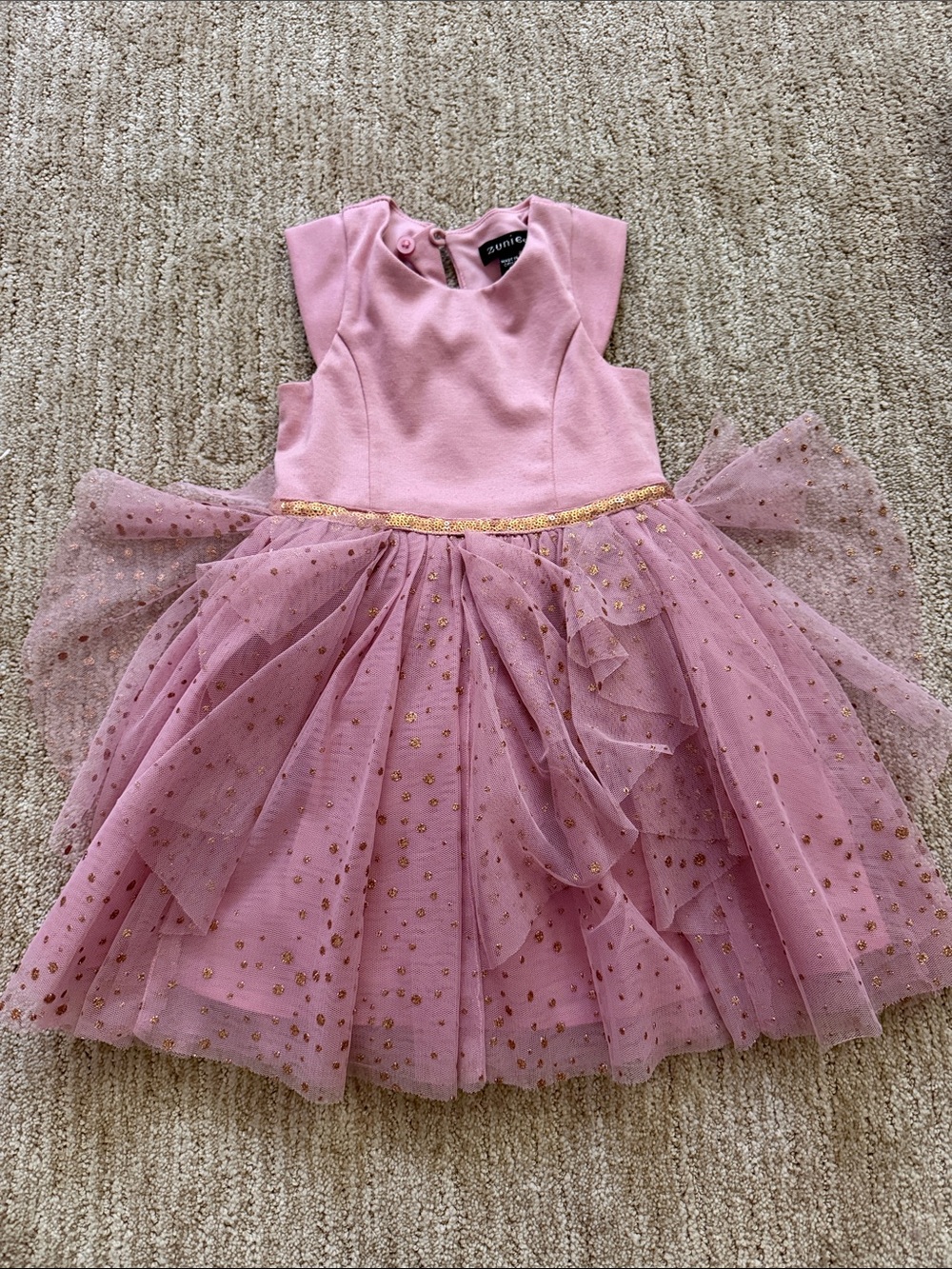 Zunie Pink Tulle Dot Formal Dress with Gold Waist